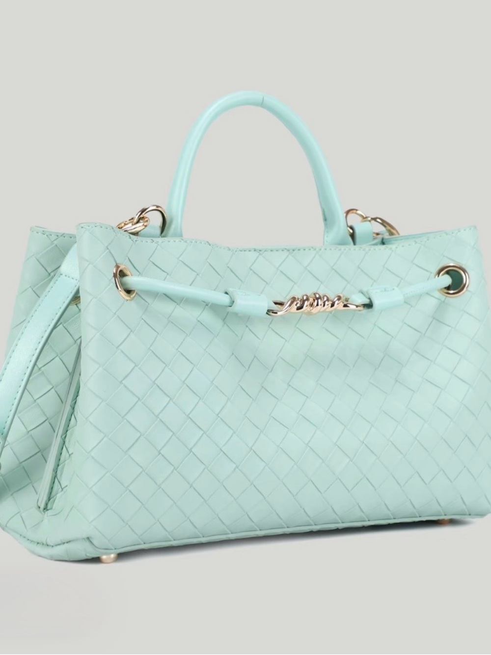 Mint Woven Leather Tote Handbag